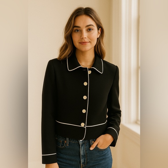 Zara Jackets & Blazers - Zara Black Structured Jacket Blazer with Piping Size Medium